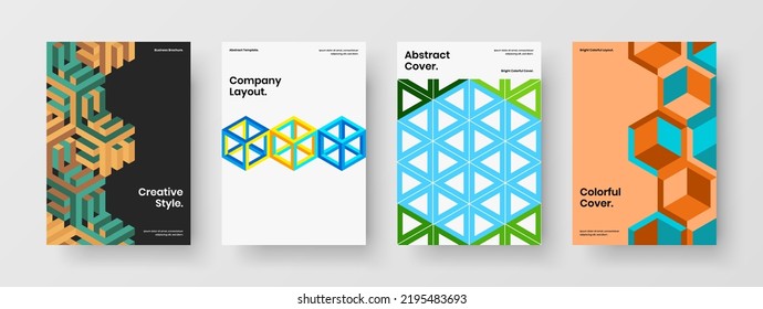 Modern corporate identity A4 vector design concept set. Original mosaic tiles flyer template bundle.