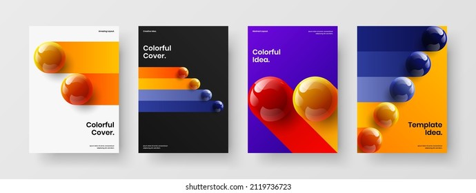 Modern corporate identity design vector illustration collection. Isolated realistic balls company brochure template composition.