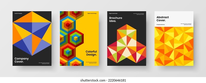 Modern corporate identity design vector template set. Multicolored mosaic shapes magazine cover illustration collection.