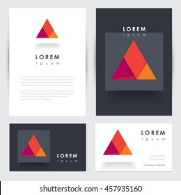 Modern corporate identity letterhead and business card mockup template with abstract multicolored letter A letter logo mark in material design style