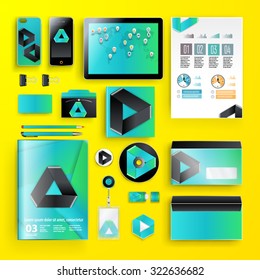  Modern corporate identity template design with geometry pattern and infographics for your company. Cover layout. Business stationery.