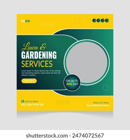 Modern corporate lawn care garden service for social media post design template