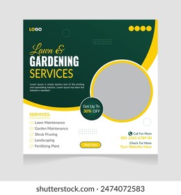 Modern corporate lawn care garden service for social media post design template