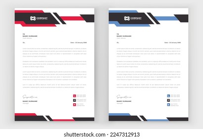 modern corporate letterhead design template with red or blue color. creative abstract letterhead design template for your project. letterhead,