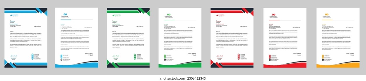 Modern corporate letterhead design template with yellow, blue, green and red color. Professional modern letter head template for your project. letterhead, letter head, Business letterhead design.