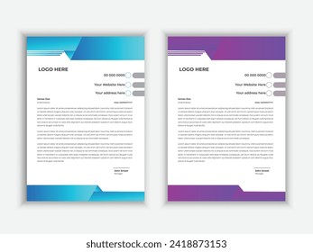 Modern corporate letterhead design template, creative clean letter head design template for your project. letterhead, letter head, Unique business letterhead design with color variation.