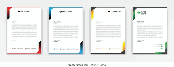 Modern corporate  letterhead template design. Creative and Professional business letterhead design template with Blue, green, yellow, black and red color. Letter head stationery layout vector design. 