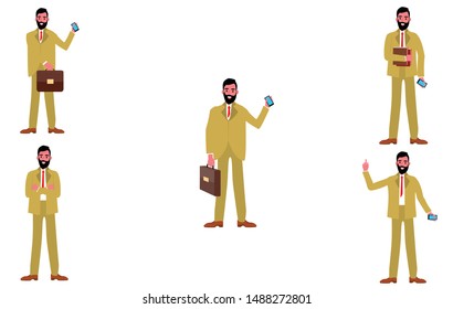 Modern corporate Office Group Of bussinesmen, isolated on white, Flat Vector Illustration