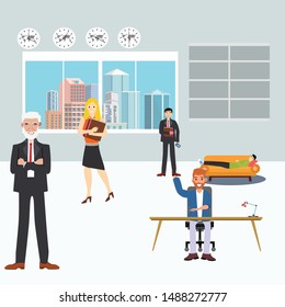 Modern corporate Office Group Of Creative People Working Together,  Flat Vector Illustration