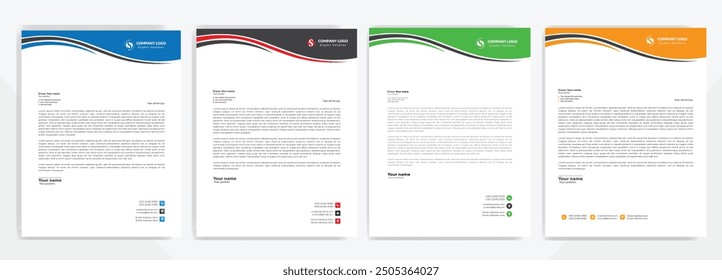 Modern Corporate professional and creative letterhead design template with Blue, gray, green, yellow, black and red color. Clean letter head, Business letterhead design template vector design.