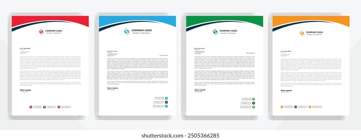 Modern Corporate professional and creative letterhead design template with Blue, gray, green, yellow, black and red color. Clean letter head, Business letterhead design template vector design.