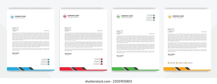 Modern Corporate professional and creative letterhead design template with Blue, gray, green, yellow, black and red color. Clean letter head, Business letterhead design template vector design.