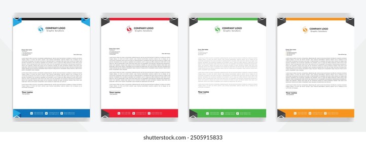 Modern Corporate professional and creative letterhead design template with Blue, gray, green, yellow, black and red color. Clean letter head, Business letterhead design template vector design.