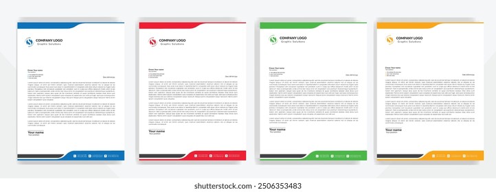 Modern Corporate professional and creative letterhead design template with Blue, gray, green, yellow, black and red color. Clean letter head, Business letterhead design template vector design.