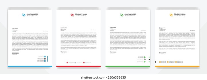 Modern Corporate professional and creative letterhead design template with Blue, gray, green, yellow, black and red color. Clean letter head, Business letterhead design template vector design.