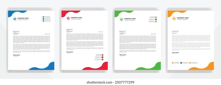 Modern Corporate professional and creative letterhead design template with Blue, gray, green, yellow, black and red color. Clean letter head, Business letterhead design template vector design.