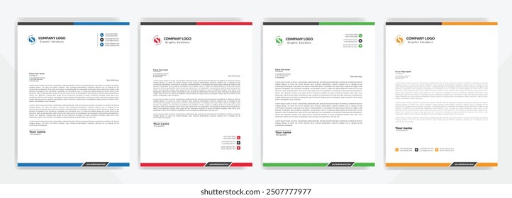Modern Corporate professional and creative letterhead design template with Blue, gray, green, yellow, black and red color. Clean letter head, Business letterhead design template vector design.