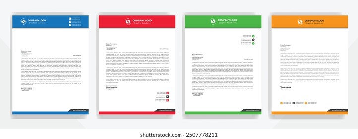 Modern Corporate professional and creative letterhead design template with Blue, gray, green, yellow, black and red color. Clean letter head, Business letterhead design template vector design.
