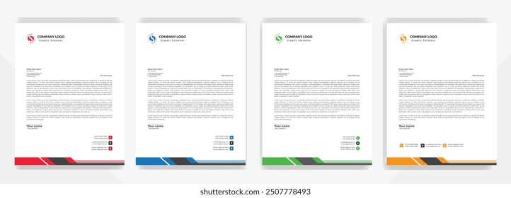 Modern Corporate professional and creative letterhead design template with Blue, gray, green, yellow, black and red color. Clean letter head, Business letterhead design template vector design.