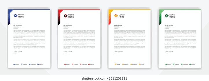 Modern Corporate professional and creative letterhead design template with Blue, gray, green, yellow, black and red color. Clean letter head, Business letterhead design template vector design.