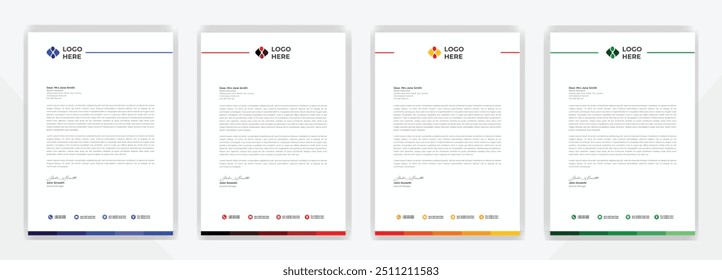 Modern Corporate professional and creative letterhead design template with Blue, gray, green, yellow, black and red color. Clean letter head, Business letterhead design template vector design.