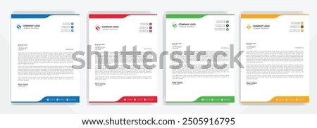 Modern Corporate professional and creative letterhead design template with Blue, gray, green, yellow, black and red color. Clean letter head, Business letterhead design template vector design.