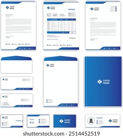 Modern Corporate professional creative Stationery design with Letterhead, Business card, invoice, Envelope, email signature, cover vector design for any best use