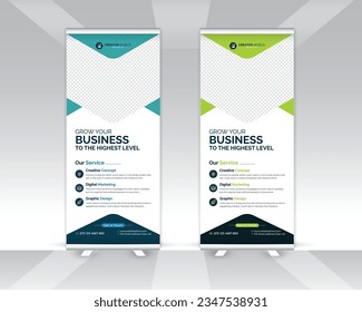 Modern corporate roll up banner design template, Meeting roll up banner design, Multipurpose colorful roll up banner template
