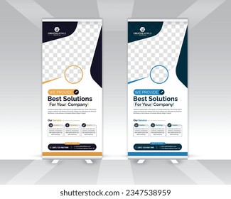 Modern corporate roll up banner design template, Meeting roll up banner design, Multipurpose colorful roll up banner template
