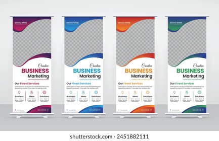 Modern corporate roll up pull up banner design template, business promotion advertisement marketing x banner standee signage design set in gradient color, new trending style design bundle