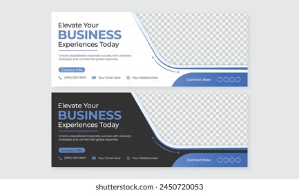 Modern corporate social media facebook timeline cover template design, blue digital marketing agency promotional banner with photo placeholder, business advertisement web banner vector design