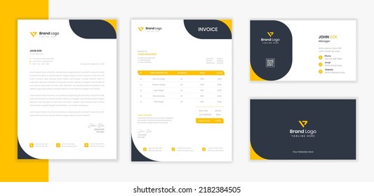  Modern Corporate Stationery design set with letterhead, business card and invoice