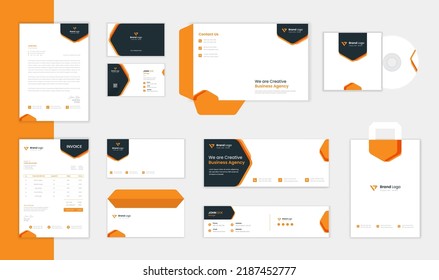 Modern Corporate Stationery design template with creative business card, letterhead, envelope and invoice