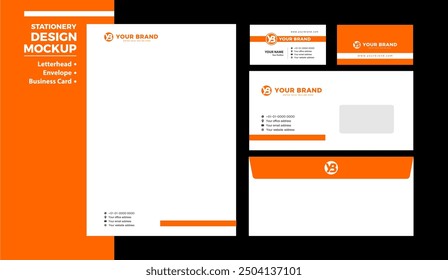 Modern corporate stationery design, corporate trademark identity design. Letterhead, envelope and business card mockup design