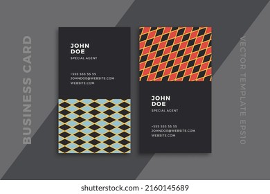 Modern corporate stationery mockup with artistic geometric pattern. Elegant abstract business card vertical dark templates. Clean and simple vector editable background with sample text. EPS10