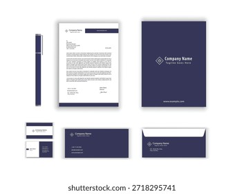 Design de vetor de conjunto de papelaria corporativo moderno com cartão de visita, papel timbrado, pasta, envelop