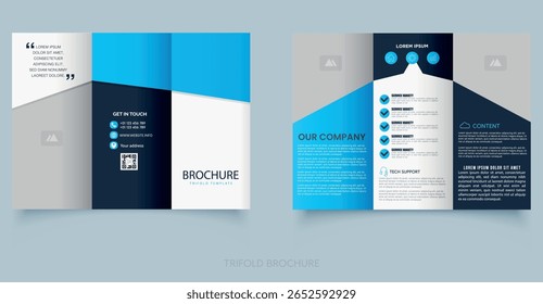 Modern Corporate Trifold Brochure Template Design. For medicine and IT companies.