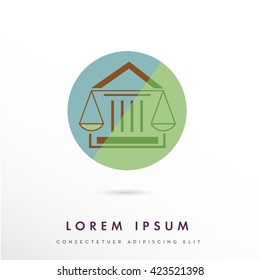 LOGOTIPO DE VECTOR CORPORATIVO MODERNO / DISEÑO DE ICONOS DE UNA ESCALA DE LEY INCORPORADA CON UN CORTOMA Y UNA INICIAL "L" . COLORES UTILIZADOS: MARRÓN, AZUL, VERDE