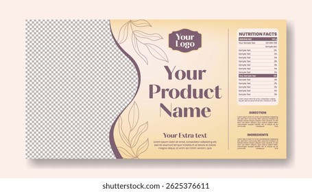 Diseño moderno de la Plantilla de la etiqueta del empaquetado de los cosméticos, Anuncio cosmético Horizontal, cuidado de la piel, cuidado de la belleza, diseño de la etiqueta del empaquetado de la caja de los detalles de los productos de belleza con el fondo floral orgánico del Vector