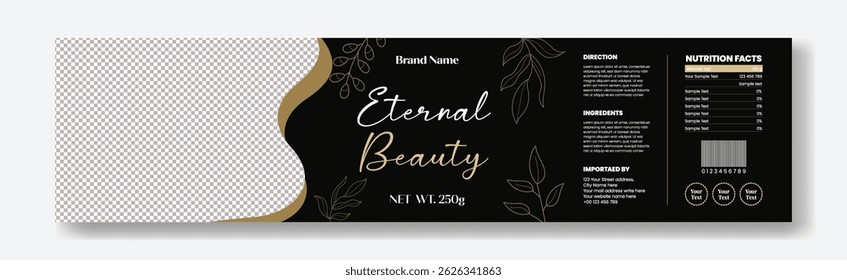 Modern Cosmetics Packaging Label template design, horizontal Cosmetic, skin care, beauty care, social media cover, header, web banner design, horizontal Luxury invitation greetings card design