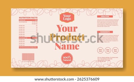 Modern Cosmetics Packaging Label template design, horizontal Cosmetic banner, skin care, beauty care, beauty products details box packaging label design with organic floral vector background