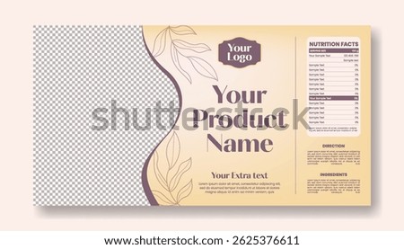Modern Cosmetics Packaging Label template design, horizontal Cosmetic banner, skin care, beauty care, beauty products details box packaging label design with organic floral vector background