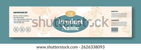 Modern Cosmetics Packaging Label template design, horizontal Cosmetic, skin care, beauty care social media cover, header, web banner design, with organic floral vector background