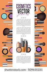 Modern cosmetics product ad concept. Makeup cosmetics with cosmetics tools. 