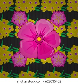 Modern cosmos flower pattern with royal flowers. Colored orient pattern on a gray background. Seamless floral ornament.