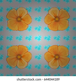 Modern cosmos flower pattern with royal flowers. Colored orient pattern on a gray background. Seamless floral ornament.