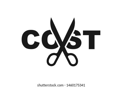 Modern cost or tax reduce icon, bank note or dollar and scissors icon vector 