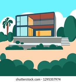 Modern Cottage House, container house exterior vector  isolated