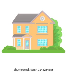 Modern cottage house isolated on white background. Front view.  Vector Illustration in Flat Style
