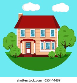 Modern cottage. House. The property. Flat design. Isolated icon at home. Vector illustration
